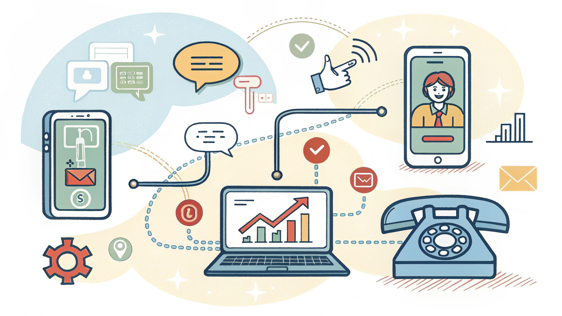 Representação visual do Funil de Vendas Multicanal, integrando estratégias online e offline para maximizar a eficiência comercial da Full Sales System.