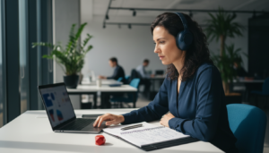 Análise de calls de vendas feita por gestora comercial no notebook